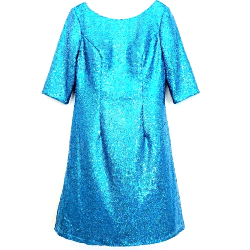 Dress Haute Turquoise Blue Sequined 3/4 Sleeve Special Occasion  Party Dress